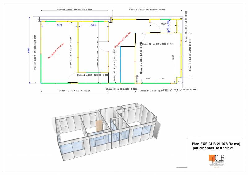 Espace de bureaux en cloison amovible aluminium mi vitrée, revêtement de sol et faux plafond à Montpellier dans l'Hérault